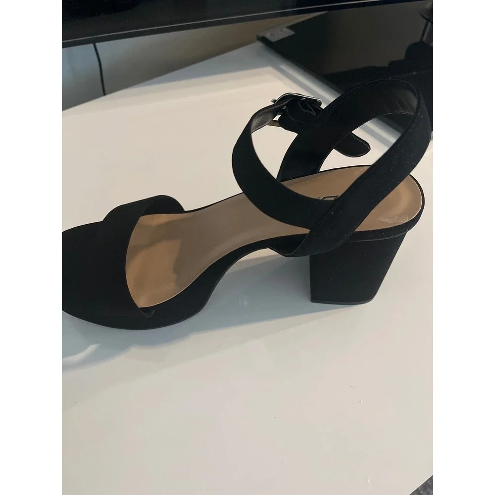 Soda Black Faux Suede Platform Block Heel Ankle Strap Sandals Open Toe